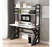 IUBGFTO avec étagères de Rangement, Grande Table d'étude pour Bureau à Domicile avec étagère en Bois pour Ordinateur Portable, Bureau de Jeu (Blanc 120 x 60 x 170 cm)