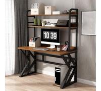 IUBGFTO avec étagères de Rangement, Grande Table d'étude pour Bureau à Domicile avec étagère en Bois pour Ordinateur Portable, Bureau de Jeu (Noyer 120 x 60 x 170 cm)