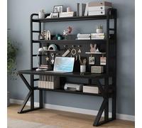 IUBGFTO Bois Massif, avec étagères de Rangement et Panneau perforé - Grande Table de Travail d'écriture Moderne, pour Bureau à Domicile - Conception Robuste (Noir 39)