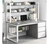 IUBGFTO Bureau à Domicile avec 3 tiroirs et étagère - Table d'écriture Industrielle pour la Maison et Le Bureau (Gris 39 Pouces)