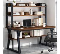 IUBGFTO Bureau à Domicile, avec étagères de Rangement et bibliothèque - Poste de Travail d'étude d'écriture Moderne, avec Cadre en métal Robuste, pour la Maison et Le Bureau (chêne 31 Pouces)