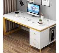 IUBGFTO Bureau de Jeu avec tiroir de Rangement, Bureau Industriel avec Support de Moniteur, Table d'écriture Moderne pour la Maison et Le Bureau, Table d'écriture Moderne (marbre et Or 120 cm)