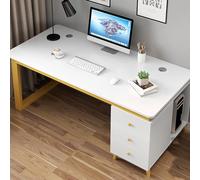 IUBGFTO Bureau de Jeu avec tiroir de Rangement, Bureau Industriel avec Support de Moniteur, Table d'écriture Moderne pour la Maison et Le Bureau, Table d'écriture Moderne (Blanc et Or 120 cm)