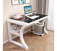IUBGFTO Bureau de Jeu en Verre trempé, Moderne et Simple avec étagères de Rangement, Grand Poste de Travail pour la Maison et Le Bureau (Noir et Blanc 100 x 60 x 75 cm)