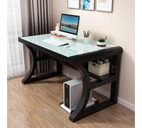 IUBGFTO Bureau de Jeu en Verre trempé, Moderne et Simple avec étagères de Rangement, Grand Poste de Travail pour la Maison et Le Bureau (Blanc et Noir 80 x 60 x 75 cm)