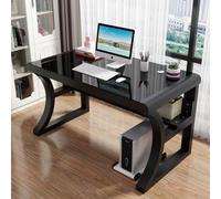 IUBGFTO Bureau de Jeu en Verre trempé, Moderne et Simple avec étagères de Rangement, Grand Poste de Travail pour la Maison et Le Bureau (Noir 100 x 60 x 75 cm)