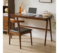 IUBGFTO Bureau d'écriture 100% Bois de chêne Massif, Bureau Moderne du Milieu du siècle, Petit Bureau Facile à Assembler avec tiroirs pour Chambre à Coucher, Salon (Noyer 47 Pouces)