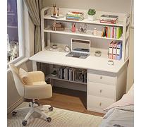 IUBGFTO Bureau d'écriture avec étagères de Rangement et 3 tiroirs, Style Simple et Moderne, Bureau d'étude, Poste de Travail pour Bureau à Domicile (Blanc 47 Pouces)