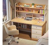 IUBGFTO Bureau d'écriture avec étagères de Rangement et 3 tiroirs, Style Simple et Moderne, Bureau d'étude, Poste de Travail pour Bureau à Domicile (chêne 39 Pouces)