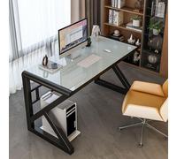 IUBGFTO Bureau en Verre trempé, Bureau de Jeu Moderne, Table d'étude, Station de Travail pour Bureau à Domicile (Cadre Blanc + Noir 120 cm)