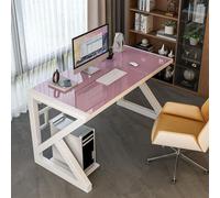 IUBGFTO Bureau en Verre trempé, Bureau de Jeu Moderne, Table d'étude, Station de Travail pour Bureau à Domicile (Cadre Rose + Blanc 120 cm)