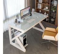IUBGFTO Bureau en Verre trempé, Bureau de Jeu Moderne, Table d'étude, Station de Travail pour Bureau à Domicile (Blanc 120 cm)