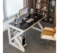 IUBGFTO Bureau en Verre trempé, Bureau de Jeu Moderne, Table d'étude, Station de Travail pour Bureau à Domicile (Cadre Noir + Blanc 100 cm)