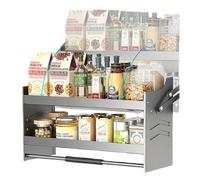 IUBGFTO Étagère Rabattable en Acier Robuste à 2 Niveaux pour Armoire Murale de Cuisine supérieure, Organisateur de Rangement pour Armoire de Largeur ≥ 22''-34",Gray(h21.7)-22 * 10.4"