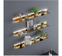 IUBGFTO Étagères murales flottantes avec LED, étagère de Rangement Murale en Plaque d'acier, présentoirs en métal pour Bar Commercial de Bureau à Domicile (Or 60x20x6CM)