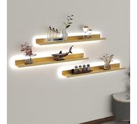 IUBGFTO Lot de 3 étagères flottantes avec lumière LED intégrée, étagères en métal, pour Salon, Bureau, Chambre à Coucher (doré 100 x 23 cm)