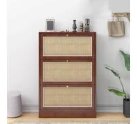IUBGFTO Meuble à Chaussures en rotin, Meuble d'entrée en Bois Massif, Meuble de Rangement Monobloc pour Couloir, intérieur et extérieur, Meuble à Chaussures Rabattable (Noyer)