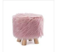IUBGFTO Tabouret Ottoman Rond Super Doux en Fausse Fourrure avec Pieds en Bois, Tabouret Moelleux, siège de Meuble décoratif, Tabouret à Chaussures (Rose)