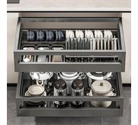 IUBGFTO Tiroirs d'armoire coulissants en Acier Inoxydable, Organisateur d'armoire Coulissant, étagères de Rangement pour Garde-Manger avec Rails réglables, bac à Eau,Gray-675 * 416 * 126mm