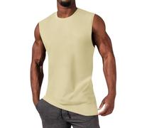 iudam Débardeur en coton pour homme - Sans manches - Pour la gym et le sport - Maillot de corps - T-shirt de fitness à bretelles - T-shirt pour homme, Beige (004), XL