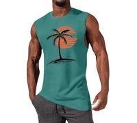 iudam Débardeur pour homme en coton sans manches avec imprimé T-shirt de corps T-shirt de sport pour homme Fitness Gym T-shirt à bretelles T-shirt, Vert océan., S