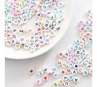 Iudsu 1000 pièces de perles lettres en acrylique pour la fabrication de bracelets, perles rondes blanc de l'alphabet de A à Z de 7 mm avec un rouleau de cordon en nylon invisible (600 cm)
