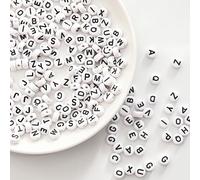 Iudsu 1000 pièces de perles lettres en acrylique pour la fabrication de bracelets, perles rondes blanc de l'alphabet de A à Z de 7 mm avec un rouleau de cordon en nylon invisible (600 cm)