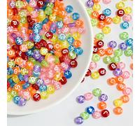 Iudsu 1000 pièces de perles lettres en acrylique pour la fabrication de bracelets, perles rondes colorées de l'alphabet de A à Z de 7 mm avec un rouleau de cordon en nylon invisible (600 cm)