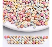 Iudsu 1000 pièces de perles lettres en acrylique pour la fabrication de bracelets, perles rondes colorées de l'alphabet de A à Z de 7 mm avec un rouleau de cordon en nylon invisible (600 cm)