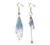IUDWCG 1 paire Simulation De Fée À La Main Papillon Boucles d'oreilles Boucles d'oreilles Longues fées Boucles d'oreilles Goutte de mariée Boucles D'Oreilles AsyméTriques,Argent-Bleu Strass