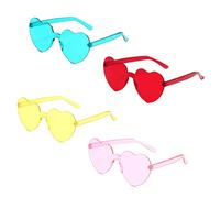 IUDWCG - 4 Pcs Lunettes de soleil sans monture en forme de cœur de hippie,lunettes de soleil transparentes et colorées pour les fêtes d'anniversaire,les fêtes fantaisistes,les de fête amusantes