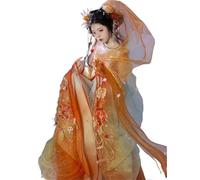 IUERVPS Costume Tang Hanfu chinois for femmes, danse traditionnelle, costume de fée, princesse ancienne, broderie délicate, ensemble de robe Cosplay, printemps été(Orange,L)