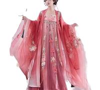 IUERVPS Robe Hanfu chinoise grande taille 3XL for femme, costume de cosplay, broderie ancienne, bleu et rouge, convient aux femmes de 90 kg(Pink set,3XL)