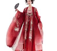 IUERVPS Robe Hanfu chinoise grande taille 3XL for femme, costume de cosplay, broderie ancienne, bleu et rouge, convient aux femmes de 90 kg(Red set,XXL)