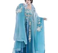 IUERVPS Robe Hanfu chinoise grande taille 3XL for femme, costume de cosplay, broderie ancienne, bleu et rouge, convient aux femmes de 90 kg(Blue set,XXL)
