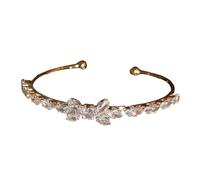 Iuhtrb Bracelet unique réglable en forme de feuille/nœud/fleur avec pierre de zirconium, bijou de poignet fait à la main, élégant pour femme, taille unique, Comme décrit