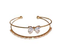 Iuhtrb Bracelet unique réglable en forme de feuille/nœud/fleur avec pierre de zirconium, bijou de poignet fait à la main, élégant pour femme, taille unique, Comme décrit