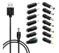 Iuhtrb Câble d'alimentation USB DC5V avec 14 Bouchons D'adaptateur 5.5x21.mm Feme pour Les Caméras Lampes Lune Petit Ventilateur