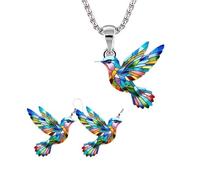 Iuhtrb Collier avec pendentif colibri miniature, boucles d'oreilles, bijoux en acrylique, accessoires pour la fête des mères ou la Saint-Valentin