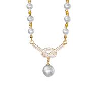 Iuhtrb Collier tendance à deux tons de perles synthétiques avec fermoir réglable, bijoux élégants pour fêtes, dîners, rendez-vous galants, bijoux en perles blanches et violettes, taille unique, Comme