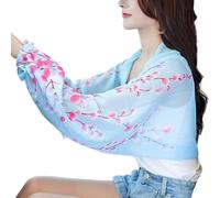 Iuhtrb Écharpe résistante au soleil et rafraîchissante, couvre-bras respirant avec motif tendance pour activités de plein air pour femmes, Bleu Fleurs de prune, taille unique
