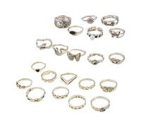 Iuhtrb Lot de 21 bagues élégantes en forme de cœur papillon - Accessoire de bijoux pour femme - Taille réglable - Tenues élégantes - Bagues tendance pour femme