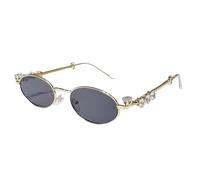 Iuhtrb Lunettes à monture ovale avec strass pour voyage, scène, festival de musique, fourniture en métal, lunettes confortables à petite monture, Gris doré.