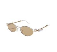 Iuhtrb Lunettes à monture ovale avec strass pour voyage, scène, festival de musique, fourniture en métal, lunettes confortables à petite monture, Thé doré