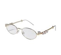 Iuhtrb Lunettes à monture ovale avec strass pour voyage, scène, festival de musique, fourniture en métal, lunettes confortables à petite monture, Film blanc doré