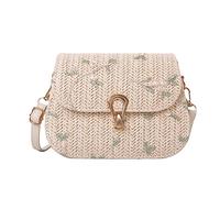 Iuhtrb Petit sac de selle, sac à bandoulière en dentelle et fleur en paille tissée pour fête de plage, sac à bandoulière noir pour femme, blanc, One Size