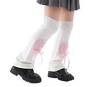 Iuhtrb Punk Femmes Couvre-jambes Tricotées Avec Un Cœur Imprimé De La Rue Japonaise Ribbon Bowknot Legoders Évasé De Longues Chaussettes Esthétiques Longues Esthétiques Sans Pied