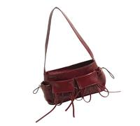 Iuhtrb Sac à main tendance en cuir synthétique avec plusieurs poches pour femme, couleur unie, joli nœud sous les bras, sac à main à fermeture éclair, sac à main tendance pour aisselles, Rouge, One