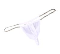 Iuhtrb String taille basse pour homme avec chaîne en métal à la taille - String ouvert fesses ouvertes - String en soie glacée - Sous-vêtements pour homme, blanc, XL