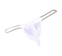 Iuhtrb String taille basse pour homme avec chaîne en métal à la taille - String ouvert fesses ouvertes - String en soie glacée - Sous-vêtements pour homme, blanc, M